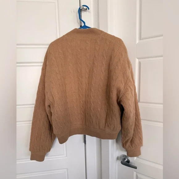 NWT Ralph Lauren - Cable-knit wool-cashmere bomber jacket, size Small, in Camel - Picture 8 of 12